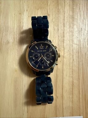 Michael Kors Dark Blue and Gold Chronograph Link Watch